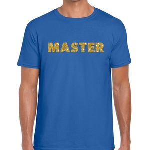 Master goud glitter tekst t-shirt blauw voor heren