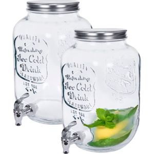 Alessandro Drankdispenser Sol met kraantje - 2x - 6 liter - glas - limonadetap - waterdispenser - D17,5 x H31 cm