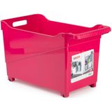 Set van 2x stuks kunststof trolleys fuchsia roze op wieltjes L45 x B24 x H27 cm - Voorraad/opberg boxen/bakken