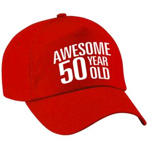 Awesome 50 year old verjaardag pet / cap rood voor dames en heren - baseball cap - verjaardags cadeau - petten / caps