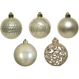 Bellatio decorations kerstballen - 37 st - licht beige- kunststof 6 cm