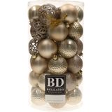 Bellatio decorations kerstballen - 37 st - licht beige- kunststof 6 cm