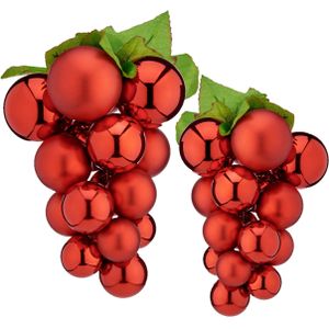 Druiventros namaakfruit/nepfruit - 28 en 33 cm - rood - 2x stuks - kunststof