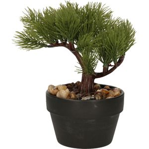 H&S Collection Kunstplant Bonsai boompje in pot - Type Needle - Japans decoratie - 19 x 13 x 15 cm