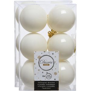 24x stuks kunststof kerstballen wol wit 6 cm - Mat/glans - Onbreekbare plastic kerstballen