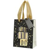 Set van 6x stuks papieren verjaardag giftbags/cadeau tasjes Happy Birthday zwart 11 x 14 x 6 cm - cadeau tassen