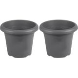 Set van 6x stuks grijze ronde plantenpot/bloempot Flori 18 cm kunststof - Onbreekbare plantenbakken/bloembakken - Tuin decoraties