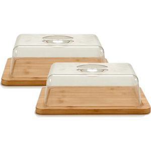 2x stuks kaas snijplanken/serveerplanken/opbergdozen rechthoek met deksel 25 x 19 cm - Kaasplanken - Kaas serveren en bewaren