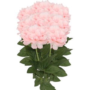 DK Design Kunstbloemen boeket pioenroos - 8x - licht roze - zijde - 71 cm - decoratie bloemen