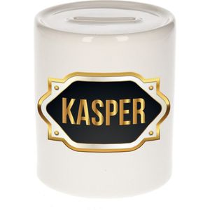 Kasper naam cadeau spaarpot met gouden embleem - kado verjaardag/ vaderdag/ pensioen/ geslaagd/ bedankt