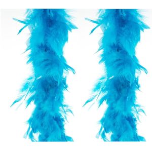 2x stuks carnaval verkleed veren Boa kleur turquoise 2 meter - Verkleedkleding accessoire