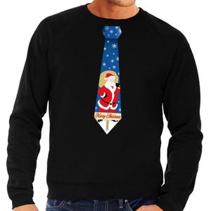 Foute kersttrui / sweater stropdas met kerstman print zwart voor heren