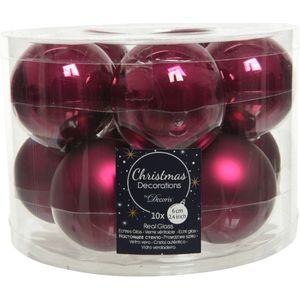 10x stuks kerstballen framboos roze (magnolia) van glas 6 cm - mat/glans - Kerstboomversiering