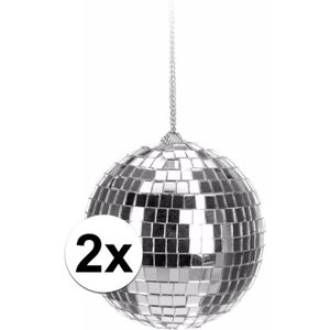 2x Kerst discobal zilver 6 cm - kerstbal