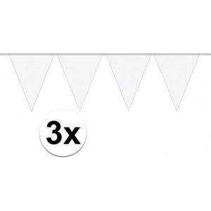3x stuks vlaggetjes vlaggenlijnen wit - 10 meter - slingers