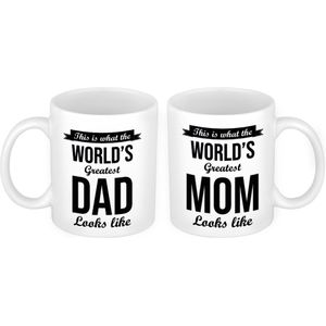 The Greatest Mom en Dad mok - Cadeau beker set voor Papa en Mama - Moederdag en Vaderdag cadeautje