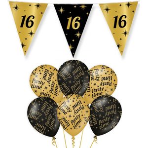 Paperdreams - Verjaardag 16 jaar feest pakket zwart/goud party-time