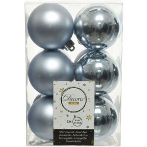 12x Lichtblauwe kunststof kerstballen 6 cm - Mat/glans - Onbreekbare plastic kerstballen - Kerstboomversiering lichtblauw