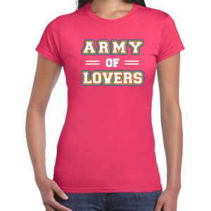Bellatio Decorations Gay Pride t-shirt met tekst - dames - roze - Army of lovers - LHBTI/LHBTIQ
