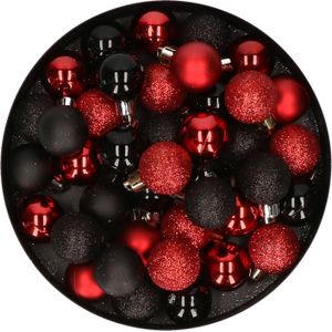 Set van 40x stuks kunststof kerstballen mix zwart en rood 3 cm - Kerstversiering