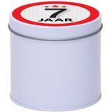 Cadeau/kado wit rond blik 7 jaar 10 cm - Snoepblikken - Cadeauverpakking voor verjaardag/jubileum