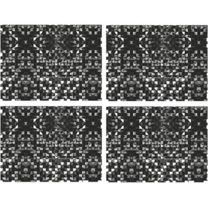 4x stuks retro stijl zwarte placemats van vinyl 40 x 30 cm - Antislip/waterafstotend - Stevige top kwaliteit