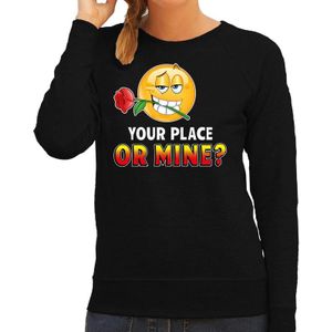Funny emoticon sweater Your place or mine zwart voor dames - Fun / cadeau trui