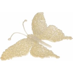 Cosy &amp; Trendy Kerst vlinder - op clip - creme - 18 cm - glitter - kerstboomversiering