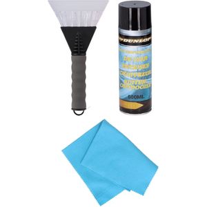 Autoramen IJskrabber soft grip 25 cm met ruiten ontdooi spray en anti-condens doek - Buiten en binnen ijsvrij