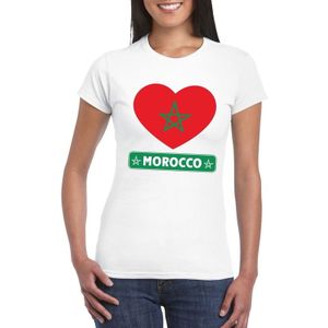 Marokko t-shirt met Marokkaanse vlag in hart wit dames