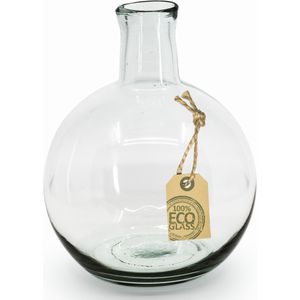 Transparante ronde fles vaas/vazen van eco glas 18 x 24 cm - Gerecycled glas - Woonaccessoires/woondecoraties - Glazen bloemenvaas - Boeketvaas - Flesvaas/flesvazen
