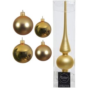 Compleet glazen kerstballen pakket goud glans/mat 38x stuks - 18x 4 cm en 20x 6 cm - Inclusief piek mat