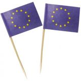 100x stuks grote cocktailprikkers Europa met vlaggetje van 3.5 x 5 cm - Landen vlaggen thema