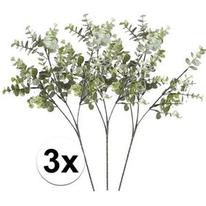 3 x Grijs/groene eucalyptus tak 65 cm - Kunstbloemen