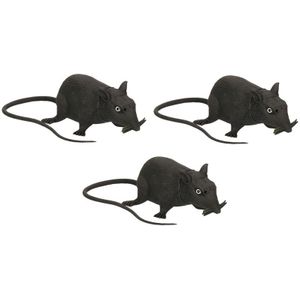 3x stuks piepende horror decoratie rat 13 cm - Nep ratten - Halloween/horror thema decoratie