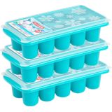 4x stuks Trays met dikke grote ronde blokken van 6.5 cm ijsblokjes/ijsklontjes vormpjes 10 vakjes kunststof blauw met deksel