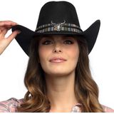 Boland party Carnaval verkleed cowboy hoed Rodeo - zwart - volwassenen - Luxe uitvoering