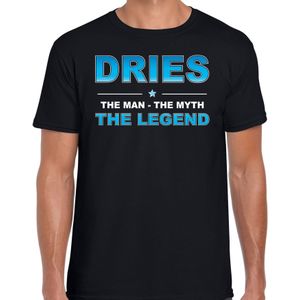 Naam cadeau Dries - The man, The myth the legend t-shirt  zwart voor heren - Cadeau shirt voor o.a verjaardag/ vaderdag/ pensioen/ geslaagd/ bedankt