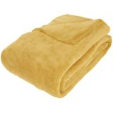 Fleece deken/plaid Okergeel 230 x 180 cm en een warmwater kruik 2 liter