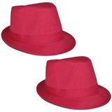 2x stuks neon roze  trilby carnaval verkleed hoedje