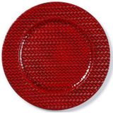 6x Diner/kerstdiner borden/onderborden rood gevlochten 33 cm rond - Onderbord / kaarsenbord / onderzet bord