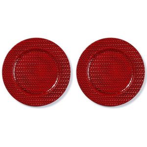 6x Diner/kerstdiner borden/onderborden rood gevlochten 33 cm rond - Onderbord / kaarsenbord / onderzet bord