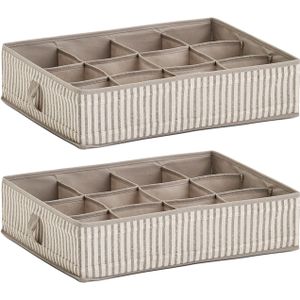 Zeller kleding/kast organizer - 2x - 12 vakken - beige - 44 x 34 x 11 cm - opbergdoos