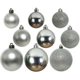 Kerstversiering kunststof kerstballen zilver 6-8-10 cm pakket van 27x stuks - Met kunststof ster piek van 19 cm
