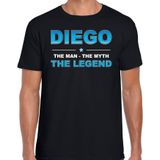 Naam cadeau Diego - The man, The myth the legend t-shirt  zwart voor heren - Cadeau shirt voor o.a verjaardag/ vaderdag/ pensioen/ geslaagd/ bedankt