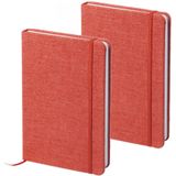 Set van 4x stuks schriften/notitieboekje rood met canvas kaft en elastiek 13 x 18 cm - 80x gelinieerde paginas - opschrijfboekjes