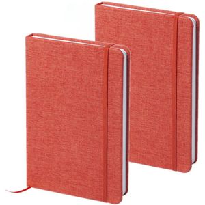 Set van 4x stuks schriften/notitieboekje rood met canvas kaft en elastiek 13 x 18 cm - 80x gelinieerde paginas - opschrijfboekjes