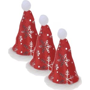 4x stuks mini kerstmutsjes met sneeuwvlokken op clip