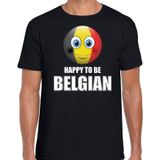 Belgie Happy to be Belgian landen t-shirt met emoticon - zwart - heren -  Belgie landen shirt met Belgische vlag - EK / WK / Olympische spelen outfit / kleding