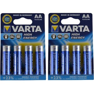 8x Varta Alkaline AA batterijen high energy 1.5 V - LR6 8x stuks